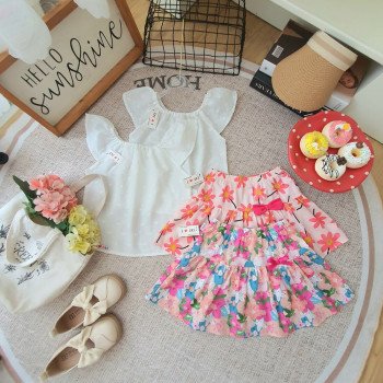 Chân váy hoa kèm quần bên trong cho bé gái size 3 -10