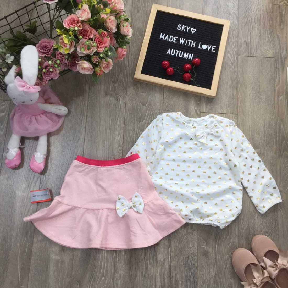bộ áo chân váy tim-kidsky-bán sỉ bộ áo chân váy tim bộ áo chân váy tim-