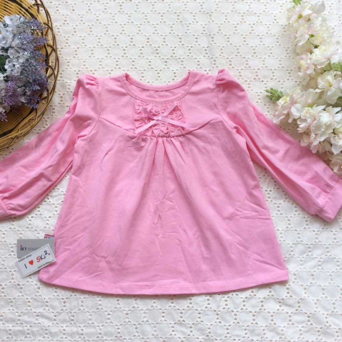 Áo thun cotton ren cổ nơ-kidsky-bán sỉ Áo thun cotton ren cổ nơ Áo thun cotton ren cổ nơ-