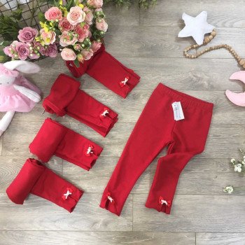 Quần legging nỉ da cá chun xe gấu nơ - đỏ Quần legging nỉ da cá chun xe gấu nơ - đỏ
