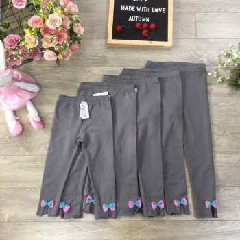 Quần legging nỉ da cá chun xe gấu nơ - ghi xám Quần legging nỉ da cá chun xe gấu nơ - ghi xám