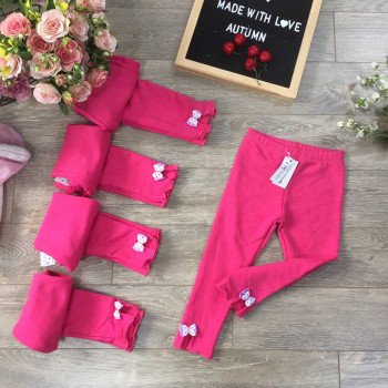 Quần legging nỉ da cá chun xe gấu nơ - hồng sen Quần legging nỉ da cá chun xe gấu nơ - hồng sen