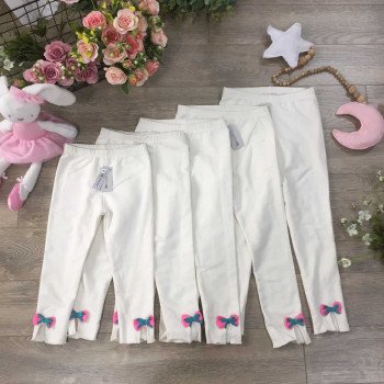 Quần legging nỉ da cá chun xe gấu nơ - trắng Quần legging nỉ da cá chun xe gấu nơ - trắng