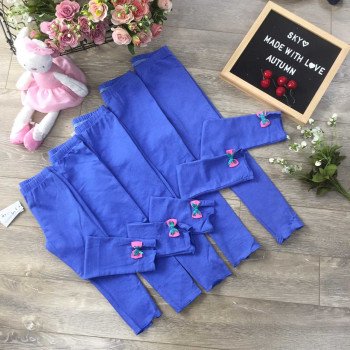 Quần legging nỉ da cá chun xe gấu nơ - xanh duong Quần legging nỉ da cá chun xe gấu nơ - xanh duong