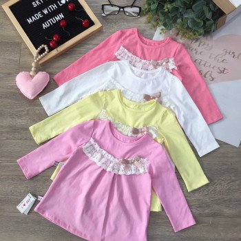 Áo thun cotton dài tay co giãn ren ngực Áo thun cotton dài tay co giãn ren ngực