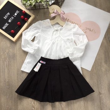 áo sơ mi không cổ ren ngực bé gái  áo sơ mi không cổ ren ngực bé gái