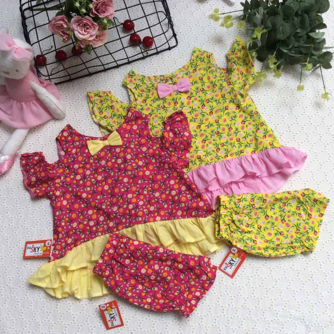Bộ lanh tay trễ bèo gấu - B39125-kidsky-bán sỉ Bộ lanh tay trễ bèo gấu - B39125 Bộ lanh tay trễ bèo gấu - B39125-