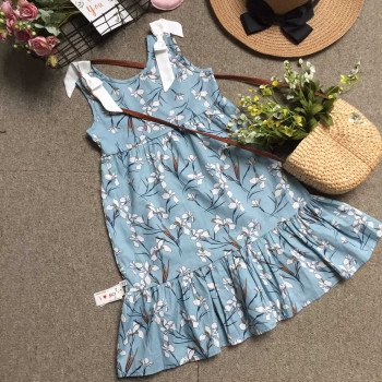 Váy sát nách hoa thô - dáng maxi nơ vai Váy sát nách hoa thô - dáng maxi nơ vai