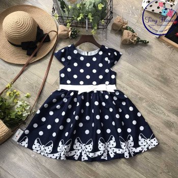 Váy thô chấm bi chân hoa nơ size 3-10 Váy thô chấm bi chân hoa nơ size 3-10