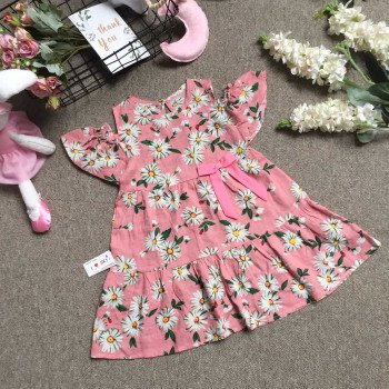 Váy thô hoa nơ eo 2 tầng vai trễ  size 4-8 Váy thô hoa nơ eo 2 tầng vai trễ  size 4-8