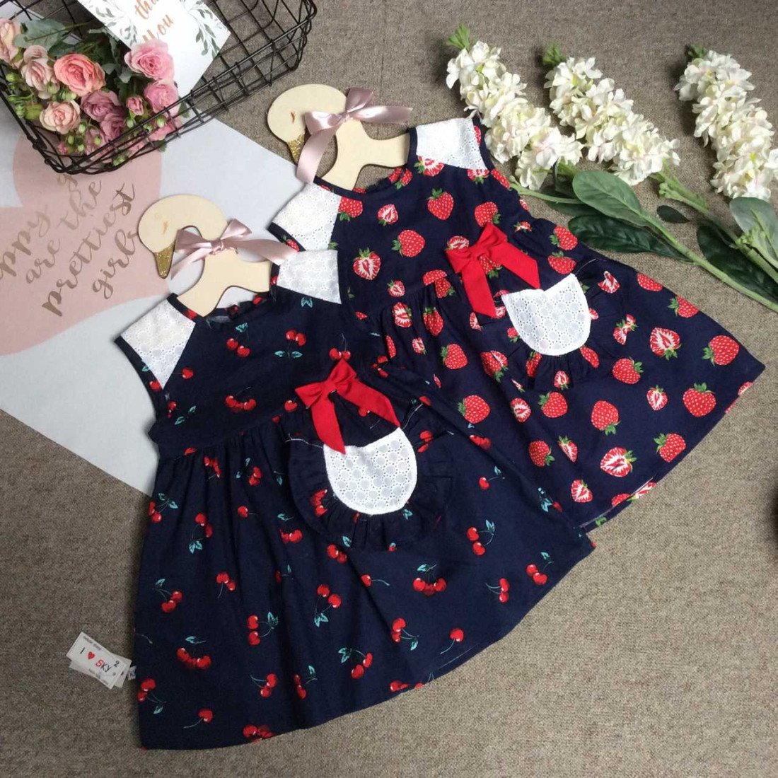 Váy vai ren bé gái xuân hè - size 2-6-