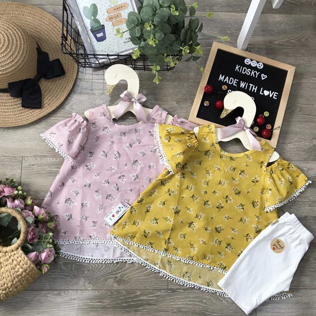 Áo váy thô hoa tay trễ ren gấu-kidsky-bán sỉ Áo váy thô hoa tay trễ ren gấu Áo váy thô hoa tay trễ ren gấu-