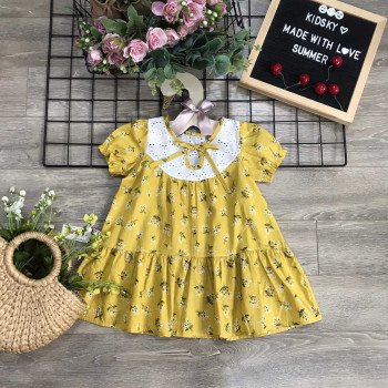 Váy hoa cổ nơ bé gái xuân hè - AV20205