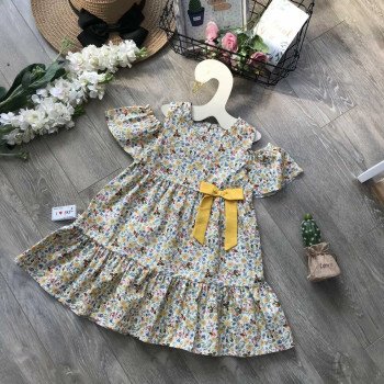 Váy hoa thô 2 tầng trễ vai size 4-8  - v30115 Váy hoa thô 2 tầng trễ vai size 4-8  - v30115