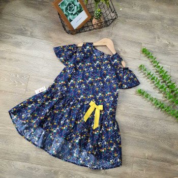 váy hoa thô nơ eo đuôi cá tay trễ size 7-10 - v39114