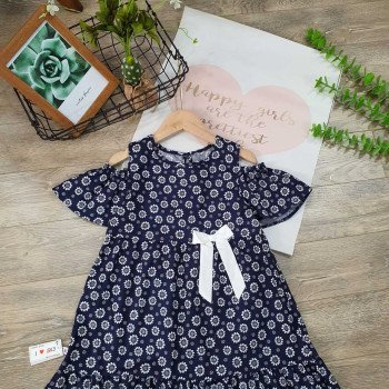 váy hoa thô nơ eo đuôi cá tay trễ size 7-10 - v39184