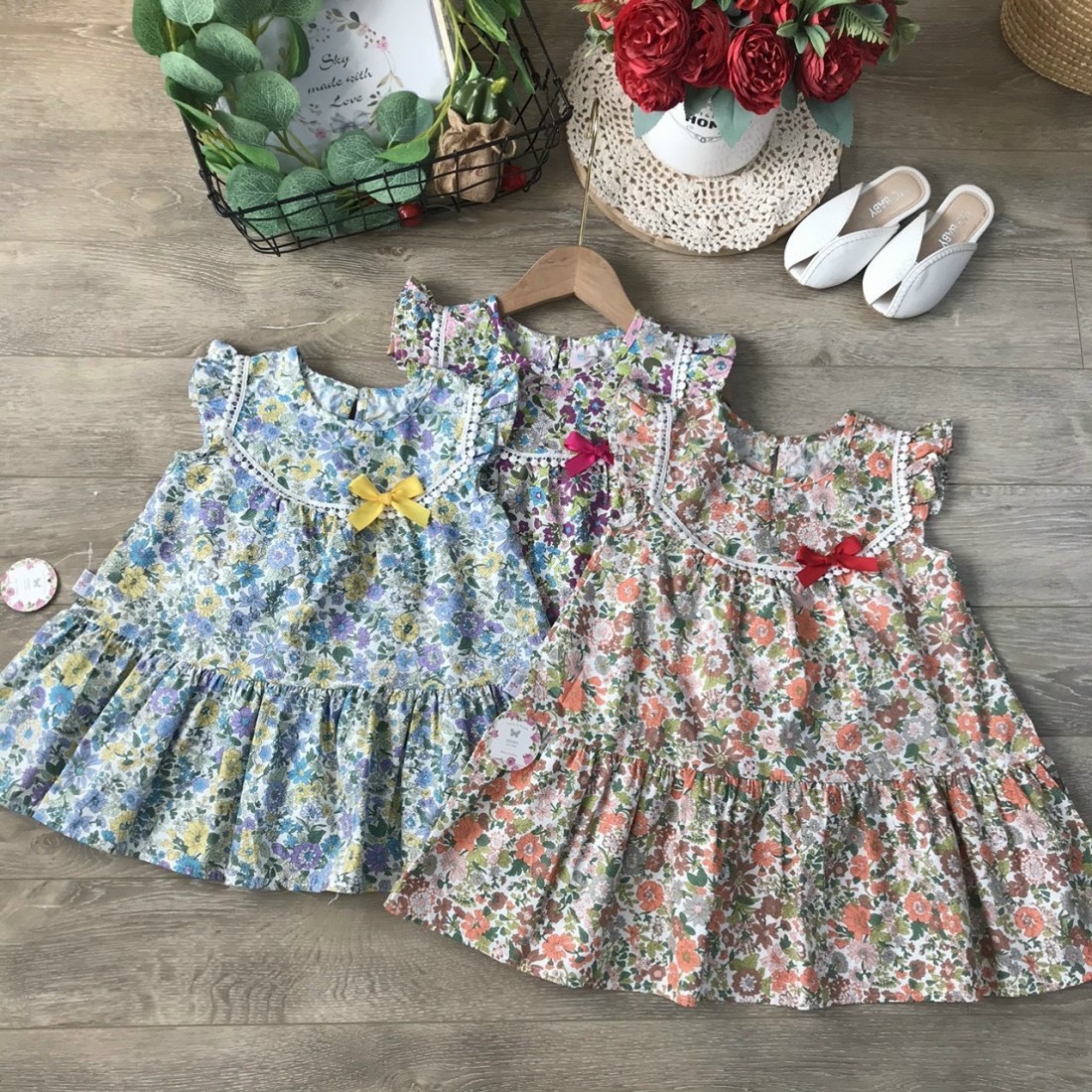 Đầm hoa nhí đuôi cá bé gái - size 2 -6 chất liệu kate Hàn-VÁY XUÂN HÈ BÉ GÁI